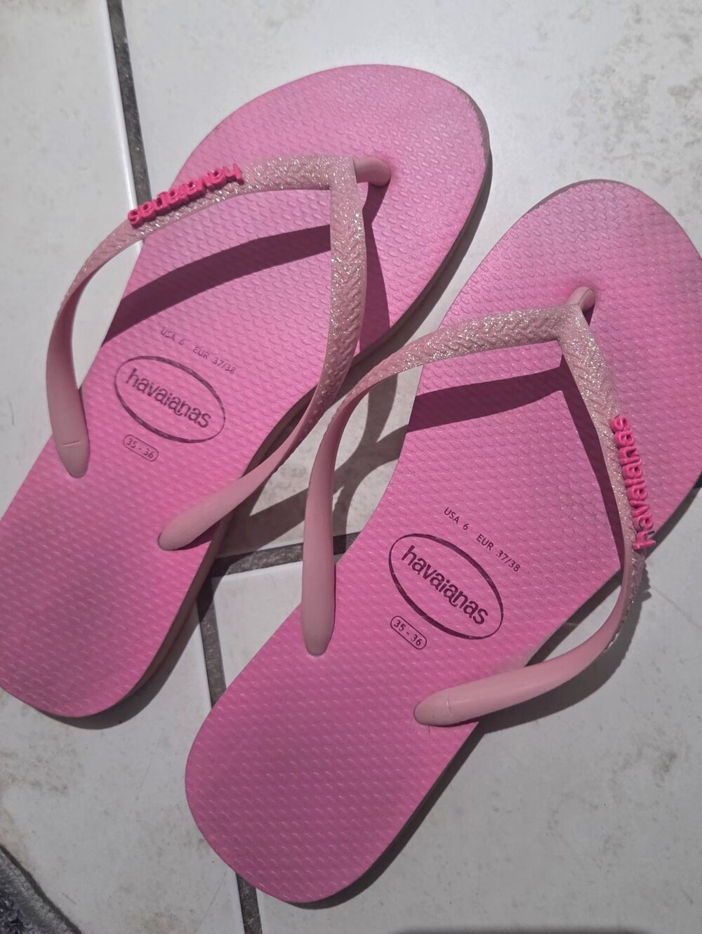 Havaianas Women's Pink Flip Flops with Glitter Straps